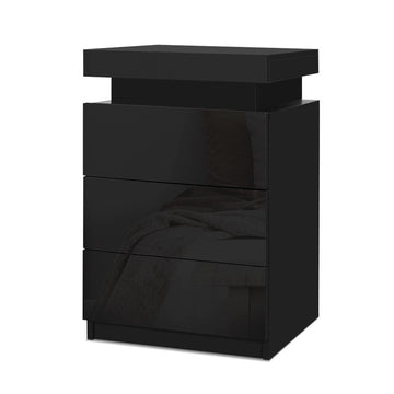 Artiss Bedside Table LED 3 Drawers - COLEY Black - RnR Galore