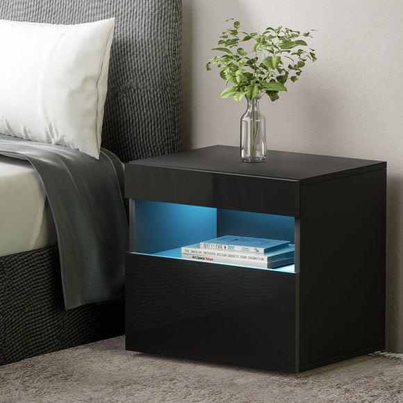 Artiss Bedside Table LED - HERES Black - RnR Galore