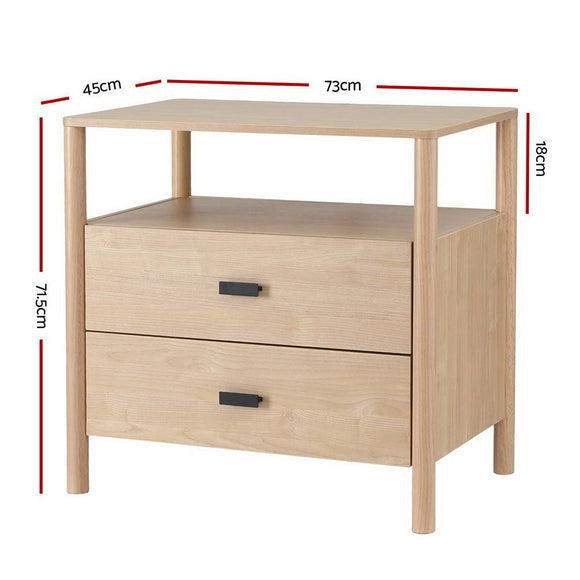 Artiss Bedside Table Nightstand 2 Drawers - Pine - RnR Galore