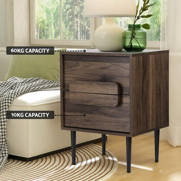 Artiss Bedside Table Nightstand 2 Drawers - Walnut - RnR Galore
