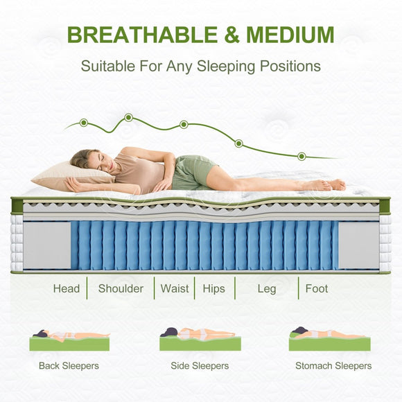 Artiss BedStory Double Bed Frame Mattress Set Platform Upholstered Hybrid Pocket Coil - RnR Galore