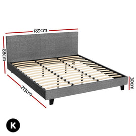Artiss BedStory King Bed Frame Set With Hybrid Mattress Medium Firm Linen Grey - RnR Galore