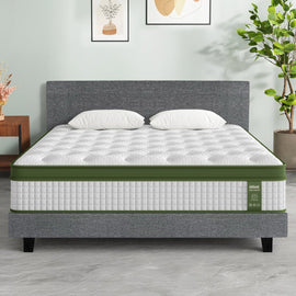 Artiss BedStory King Bed Frame Set With Hybrid Mattress Medium Firm Linen Grey - RnR Galore
