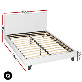 Artiss BedStory Queen Bed Frame Set with Hybrid Mattress and Leather Frame Medium White - RnR Galore
