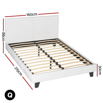 Artiss BedStory Queen Bed Frame Set with Hybrid Mattress and Leather Frame Medium White - RnR Galore