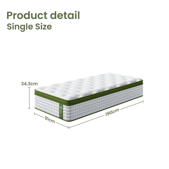 Artiss BedStory Single Bed Frame Mattress Bundle Platform Headboard Medium Firm Hybrid White - RnR Galore