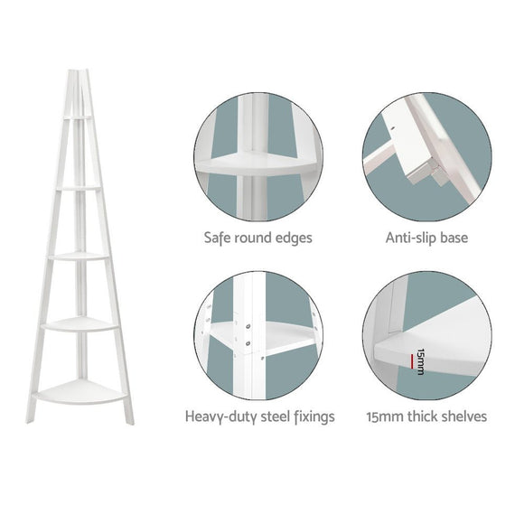 Artiss Bookshelf Corner Shelf 5 Tiers - CANE White - RnR Galore