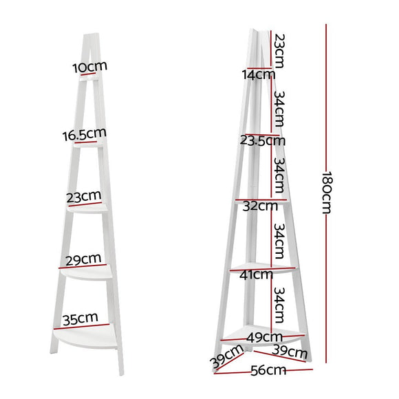 Artiss Bookshelf Corner Shelf 5 Tiers - CANE White - RnR Galore