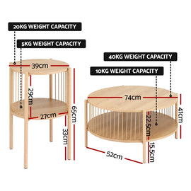 Artiss Coffee Table 2 - Tier Round Wood - RnR Galore