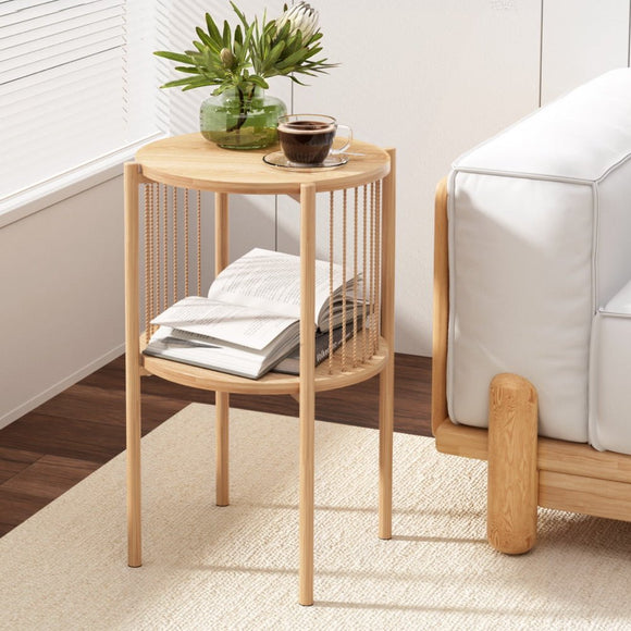 Artiss Coffee Table 2 - Tier Round Wood - RnR Galore