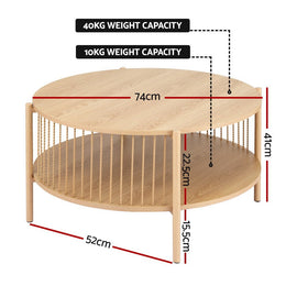 Artiss Coffee Table 2 - Tier Round Wood - RnR Galore