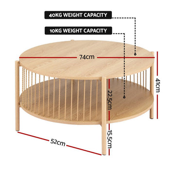 Artiss Coffee Table 2 - Tier Round Wood - RnR Galore