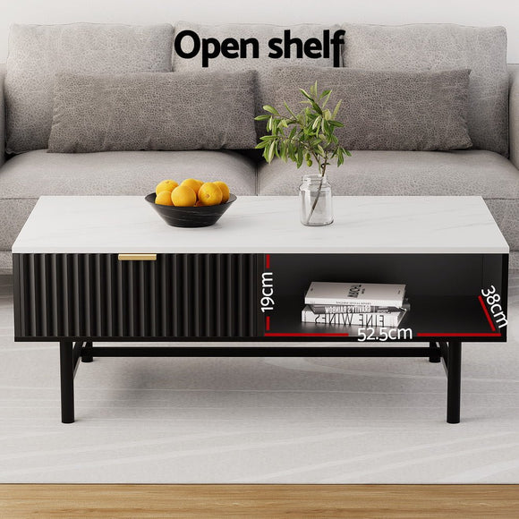 Artiss Coffee Table Drawer Storage Shelf Black - RnR Galore