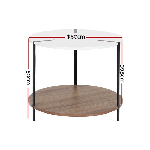 Artiss Coffee Table Side Table Round White Cedric - RnR Galore