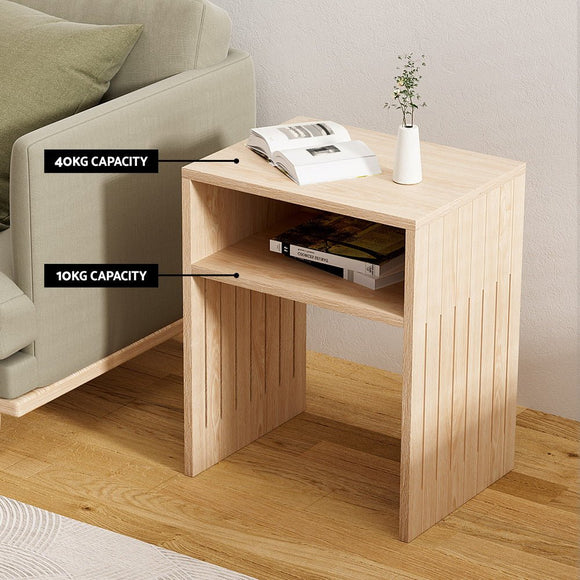 Artiss Coffee Table Storage Shelf Fluted Side Pine - RnR Galore