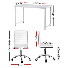 Artiss Computer Desk 120cm Executive Office Chairs Set PU Leather Low Back White - RnR Galore