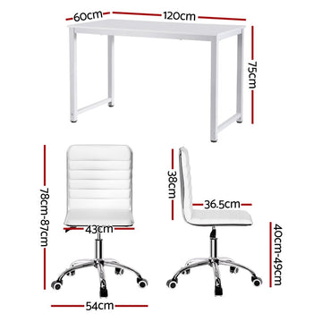 Artiss Computer Desk 120cm Executive Office Chairs Set PU Leather Low Back White - RnR Galore