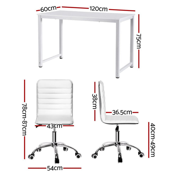 Artiss Computer Desk 120cm Executive Office Chairs Set PU Leather Low Back White - RnR Galore
