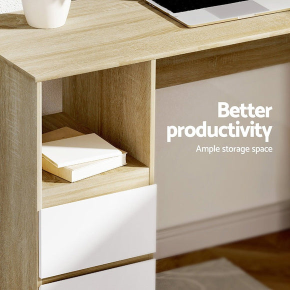 Artiss Computer Desk Drawer Cabinet L - Shape Oak 136CM - RnR Galore
