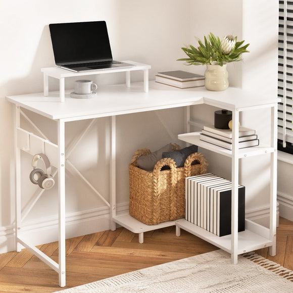 Artiss Computer Desk L - Shape Home Office Study Table Open Shelves White 100CM - RnR Galore