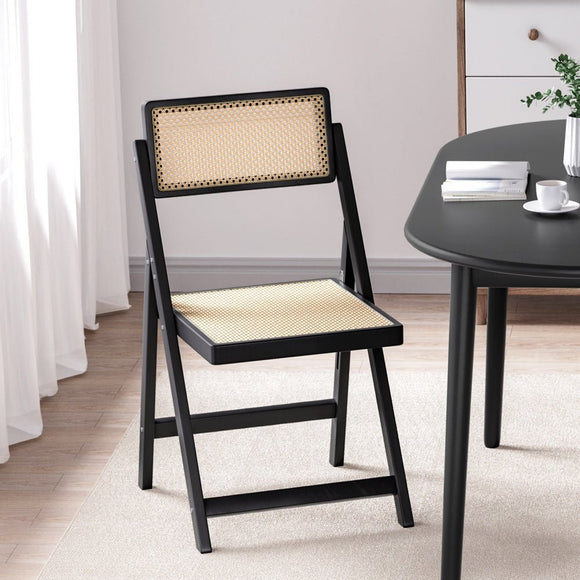 Artiss Dining Chair Wooden Rattan Foldable Black - RnR Galore