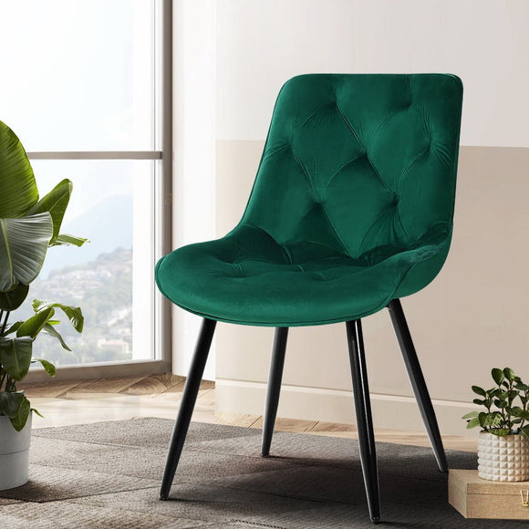 Artiss Dining Chairs Set of 2 Velvet Diamond Tufted Green - RnR Galore