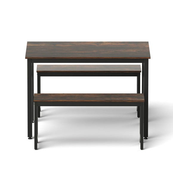 Artiss Dining Table and Chairs Set 3PCS Kitchen Metal Desk Bench Dark Walnut - RnR Galore