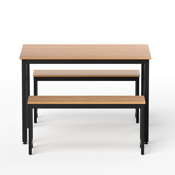 Artiss Dining Table and Chairs Set 3PCS Kitchen Metal Desk Bench Natural Oak - RnR Galore