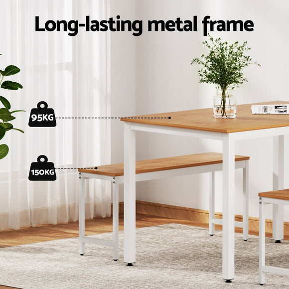 Artiss Dining Table and Chairs Set 3PCS Metal Desk Bench Sets Kitchen Furniture - RnR Galore