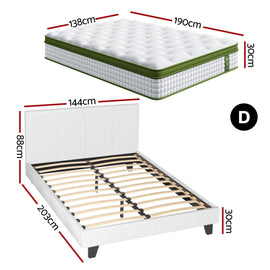 Artiss Double Bed Frame Platform White PVC Leather Hybrid Mattress Modern - RnR Galore