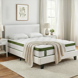 Artiss Double Bed Frame Platform White PVC Leather Hybrid Mattress Modern - RnR Galore