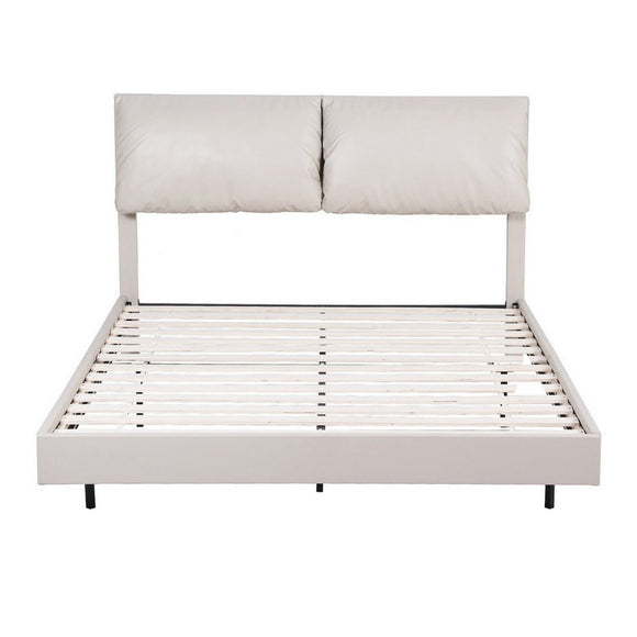 Artiss Double Bed Frame RGB LED Floating Beds Adjustable Headboard Beige White - RnR Galore