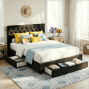Artiss Double Bed Frame Storage Charging Station Upholstered 3 Drawers USB Type - C - RnR Galore