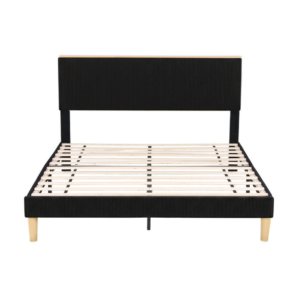 Artiss Double Bed Frame Upholstered Adjustable Headboard Mood Lighting Heavy Duty Black Velvet - RnR Galore