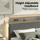 Artiss Double Bed Frame Upholstered Adjustable Headboard Mood Lighting Heavy Duty Grey Velvet - RnR Galore