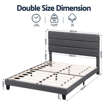 Artiss Double Bed Frame Upholstered Platform Base with Geometric Headboard Charcoal Grey Linen Wood Slats for Modern Bedroom Furniture Home Decor - RnR Galore