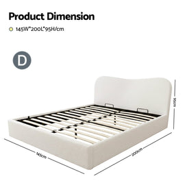 Artiss Double Bed Frame with Gaslift Storage Wooden Platform Mattress Base Boucle Upholstered White - RnR Galore