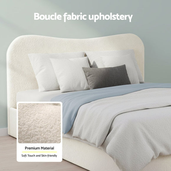 Artiss Double Bed Frame with Gaslift Storage Wooden Platform Mattress Base Boucle Upholstered White - RnR Galore