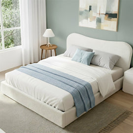 Artiss Double Bed Frame with Gaslift Storage Wooden Platform Mattress Base Boucle Upholstered White - RnR Galore