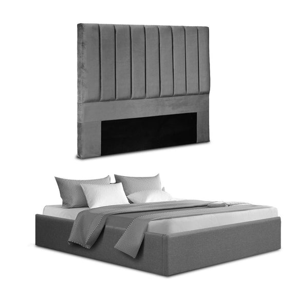 Artiss Double Bed Frame with Storage Grey Velvet Headboard Gas Lift Platform Base - RnR Galore