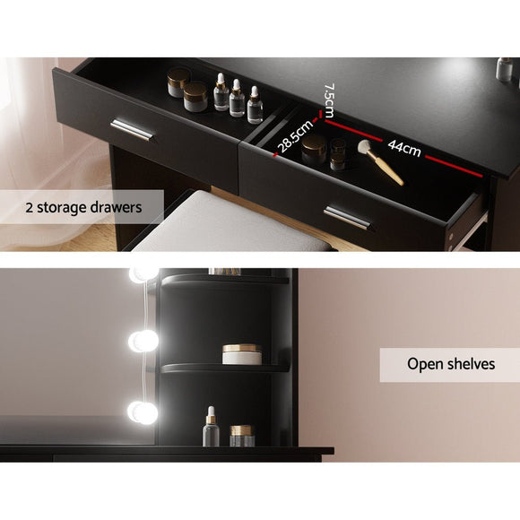 Artiss Dressing Table Set Stool 10 Led Bulbs Black Dulcea - RnR Galore