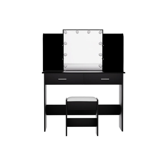 Artiss Dressing Table Set Stool 10 Led Bulbs Black Dulcea - RnR Galore