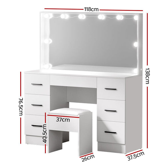 Artiss Dressing Table Set Stool 10 Led Bulbs White Debbie - RnR Galore
