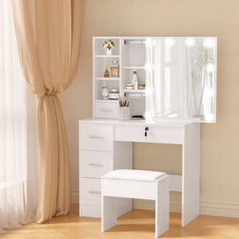 Artiss Dressing Table Set Stool 10 Led Bulbs White Dylan - RnR Galore