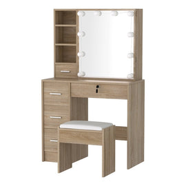 Artiss Dressing Table Set Stool 10 Led Bulbs Wood - RnR Galore