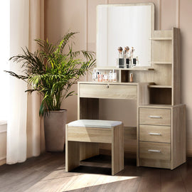 Artiss Dressing Table Stool Set 4 Drawers Oak - RnR Galore