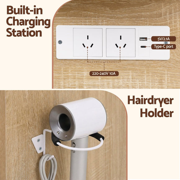 Artiss Dressing Table Vanity Desk Set LED Bulbs RGB Light Wood - RnR Galore