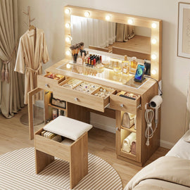 Artiss Dressing Table Vanity Desk Set LED Bulbs RGB Light Wood - RnR Galore