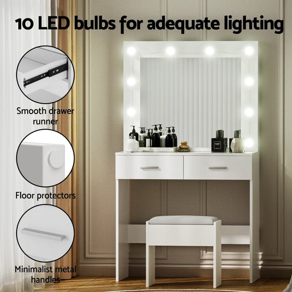 Artiss Dressing Table Vanity Desk Set Stool 10 Led Bulbs White - RnR Galore