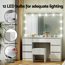 Artiss Dressing Table Vanity Desk Set Stool 12 Led Bulbs White - RnR Galore